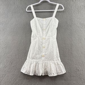 Alexis for Target White Eyelet Pleated Mini dress ruffle hem size small